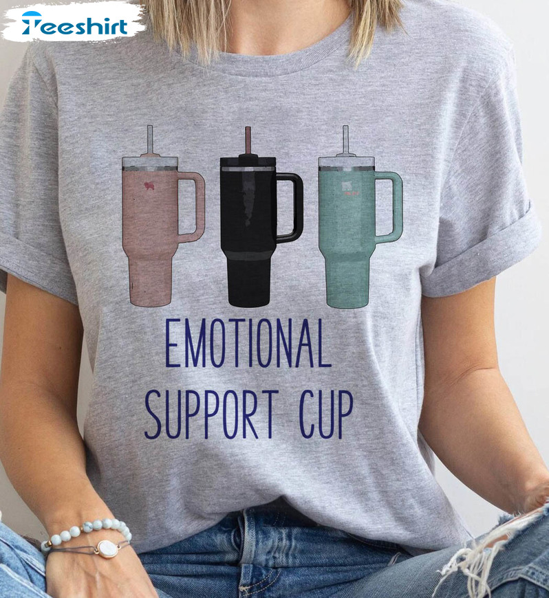 Emotional Support Cup Shirt, Trendy Cute Water Cup Long Sleeve Unisex Hoodie