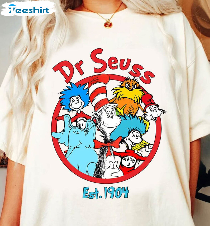 Dr Seuss Est 1904 Shirt, Trendy Green Eggs And Ham Cat In The Hat Tee Tops Short Sleeve