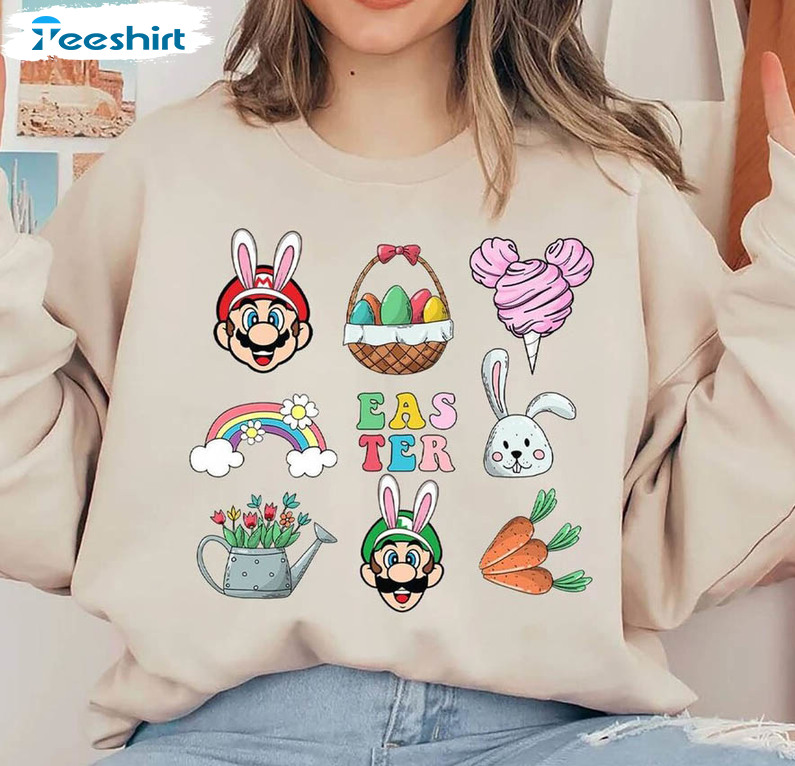 Mario Happy Easter Cute Shirt, Mario Luigi Easter Unisex Hoodie Tee Tops