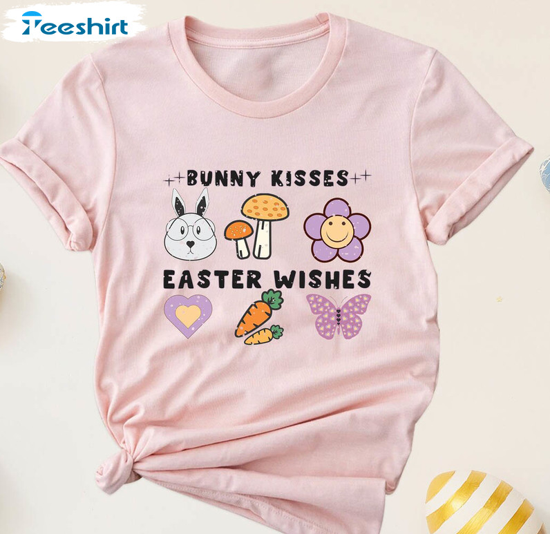 Bunny Kisses Easter Wishes Cute Shirt, Funny Easter Long Sleeve Short Sleeve