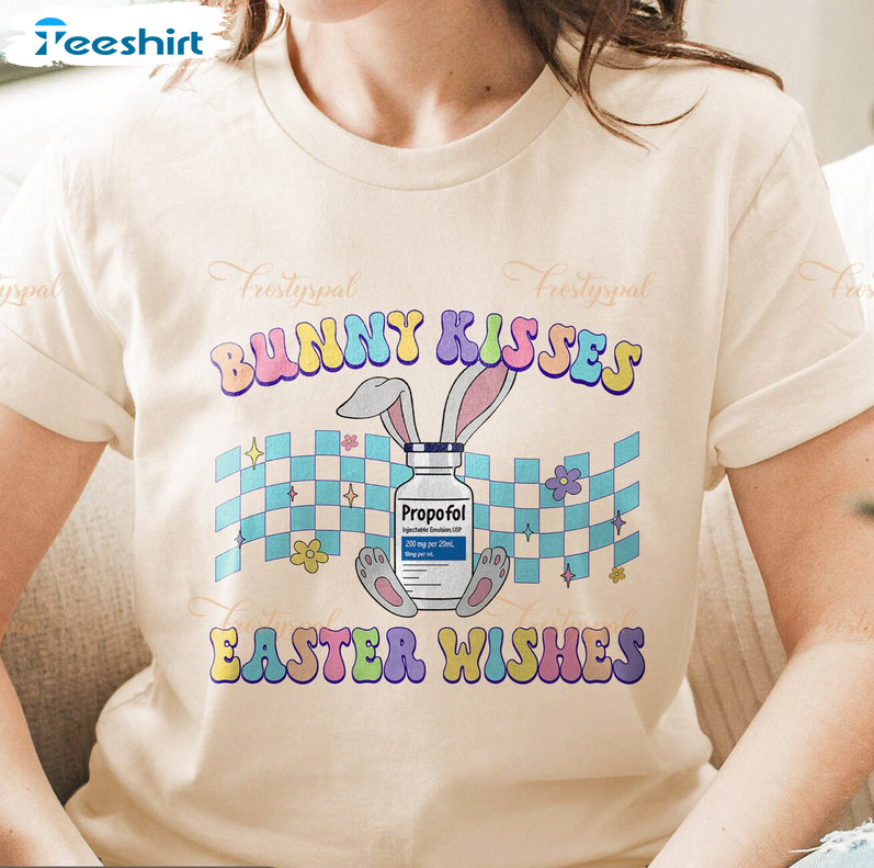 Icu Nurse Shirt, Bunny Kisses Easter Wishes Short Sleeve Unisex T-shirt