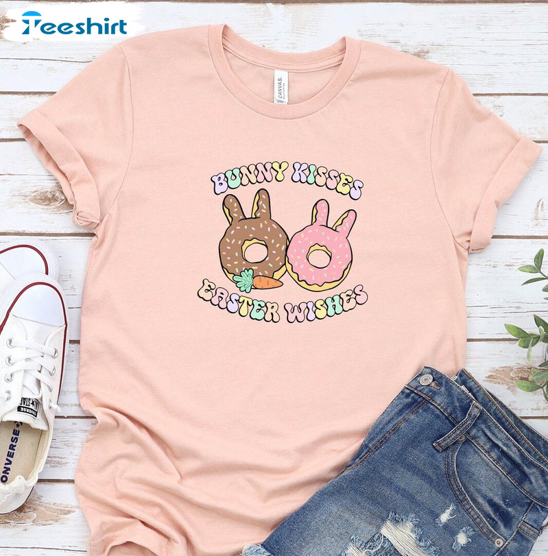 Bunny Kisses Easter Wishes Cute Shirt, Easter Lover Matching Crewneck Short Sleeve