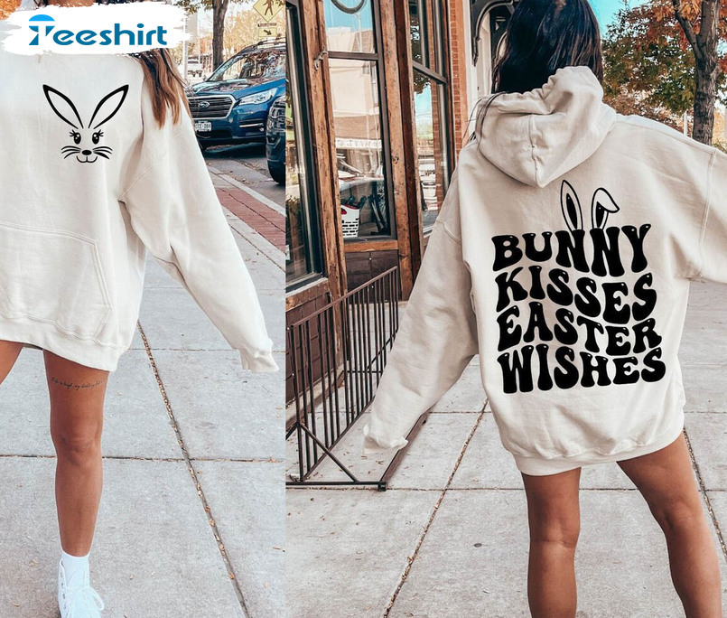 Bunny Kisses Easter Wishes Trendy Shirt, Happy Easter Unisex Hoodie Short Sleeve