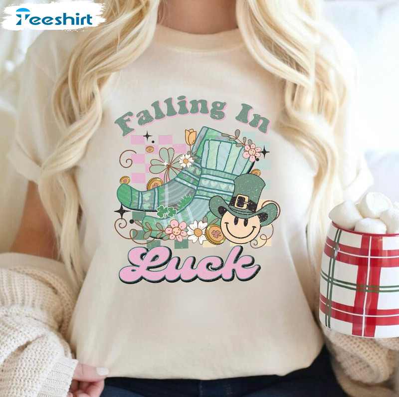 Falling In Luck St Patricks Day Shirt, Trendy Nurse Crewneck Unisex T-shirt