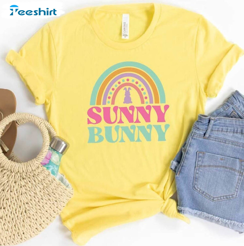 Sunny Bunny Shirt, Easter Rainbow Sweater Unisex Hoodie