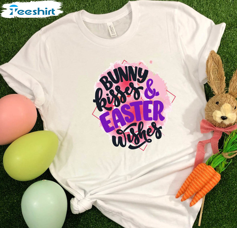 Bunny Kisses Easter Wishes Shirt, Happy Easter Unisex T-shirt Long Sleeve