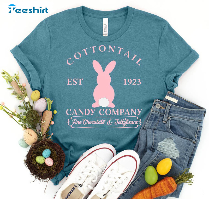 Cottontail Candy Company Easter Shirt, Bunny With Glasses Unisex T-shirt Crewneck