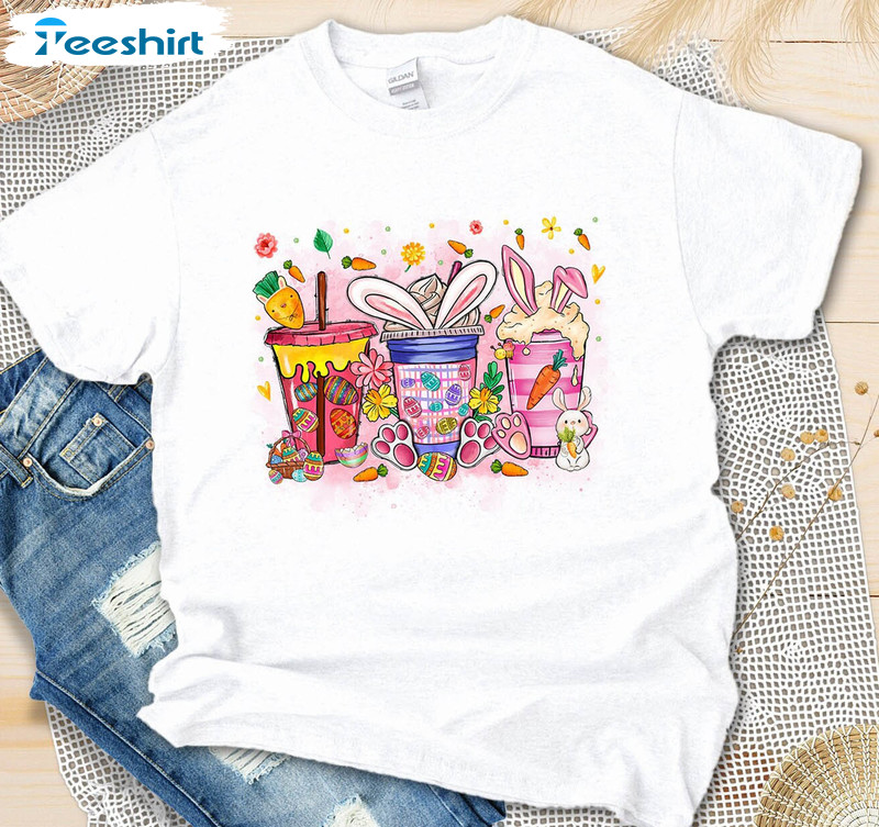 Happy Easter Coffee Cup Trendy Shirt, Easter Bunny Cup Crewneck Unisex T-shirt