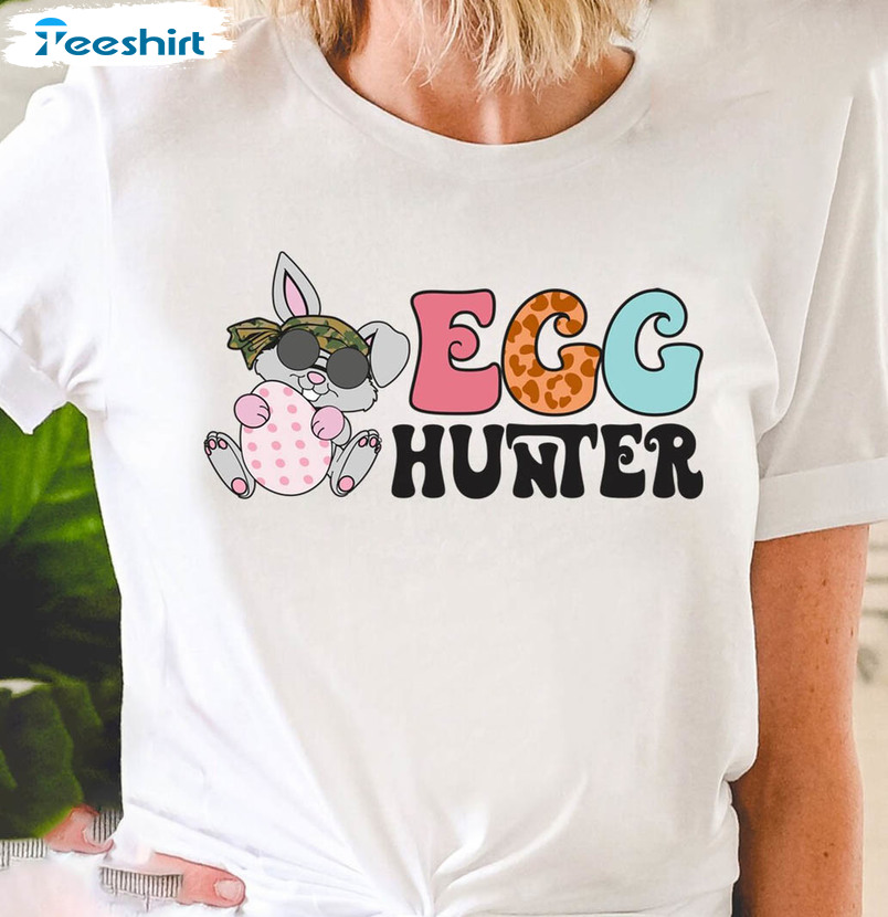 Cute Bunny Egg Hunter Shirt, Trendy Happy Bunny Unisex T-shirt Crewneck