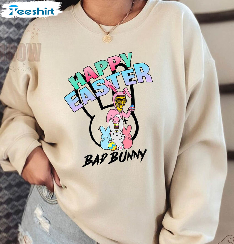 Bad Bunny Happy Easter Day Shirt, Trendy Easter Day Unisex Hoodie Long Sleeve