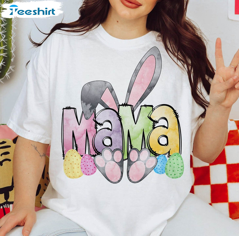 R Doodle Bunny Mama Shirt, Easter Cute Short Sleeve Crewneck