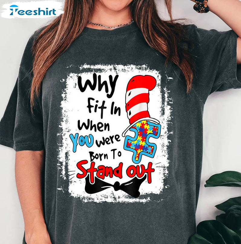 Why Fit In Autism Awareness Doctor Teacher Hat Cat Book Shirt, Cute Doctor Teacher Hat Cat Tee Tops Unisex T-shirt