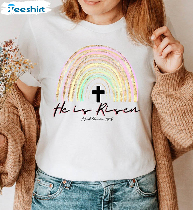 He Is Risen Rainbow Shirt, Funny Easter Day Long Sleeve Unisex Hoodie