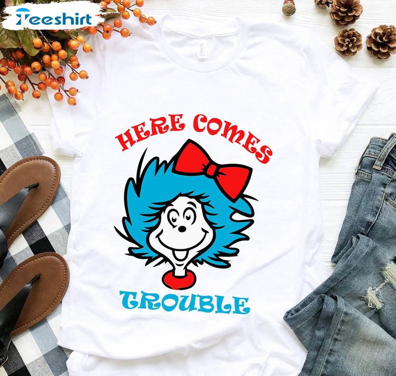 Here Comes Trouble Funny Shirt, Miss Thing Crewneck Sweatshirt