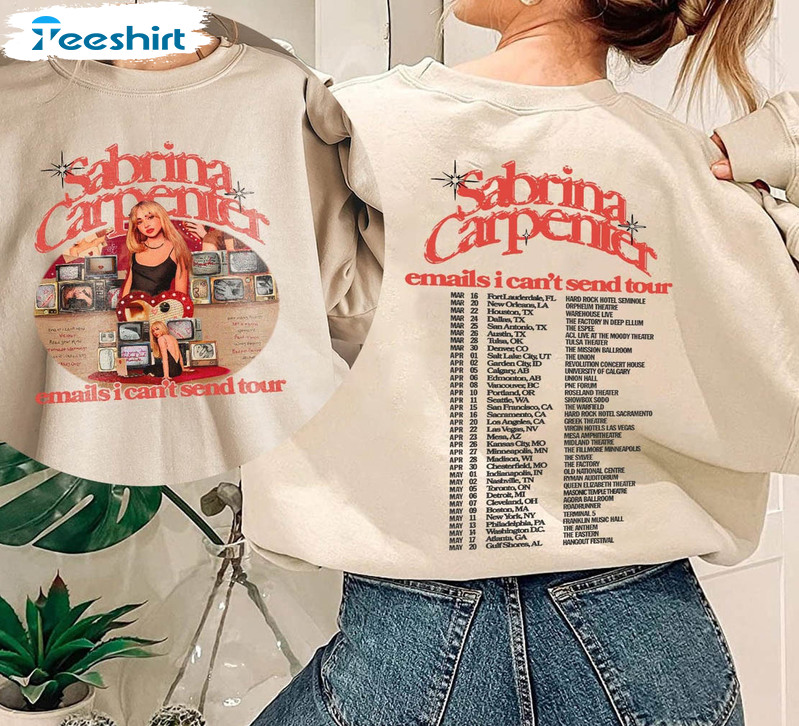 Emails I Can't Send Tour 2023 Shirt, Sabrina Carpenter Concert Unisex T-shirt Short Sleeve