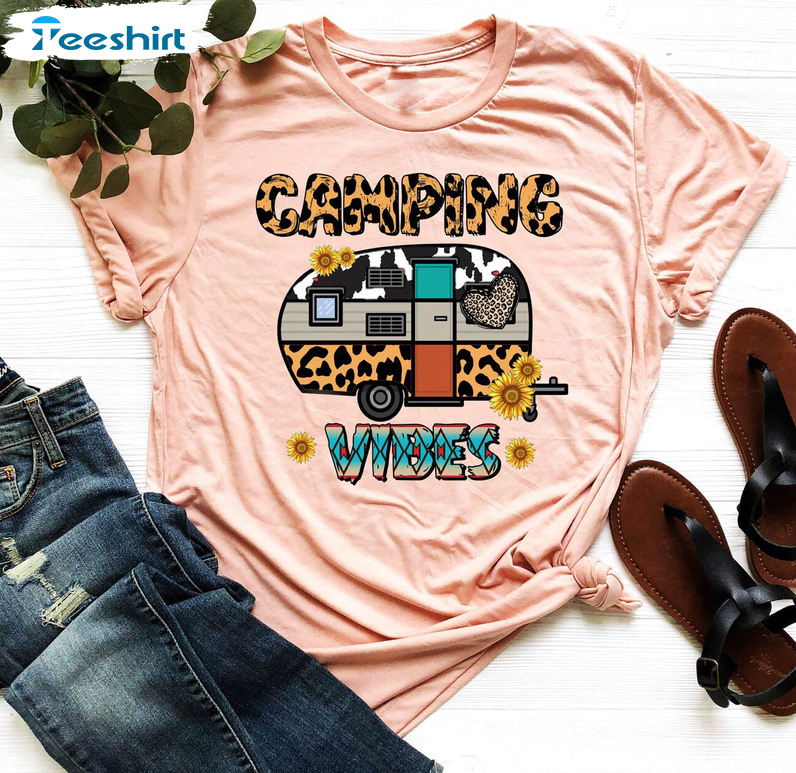 Caravan Camping Vibes Shirt, Sunflower Camping Long Sleeve Unisex Hoodie