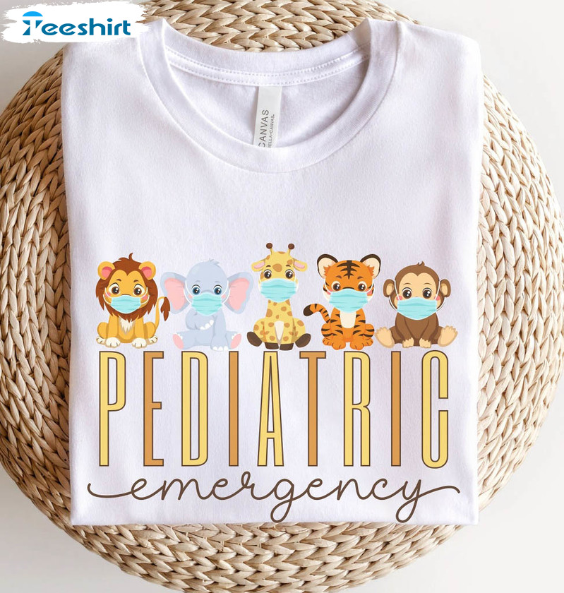 Pediatric Emergency Nurse Shirt, Jungle Animals Peds Emergency Department Unisex Hoodie Crewneck