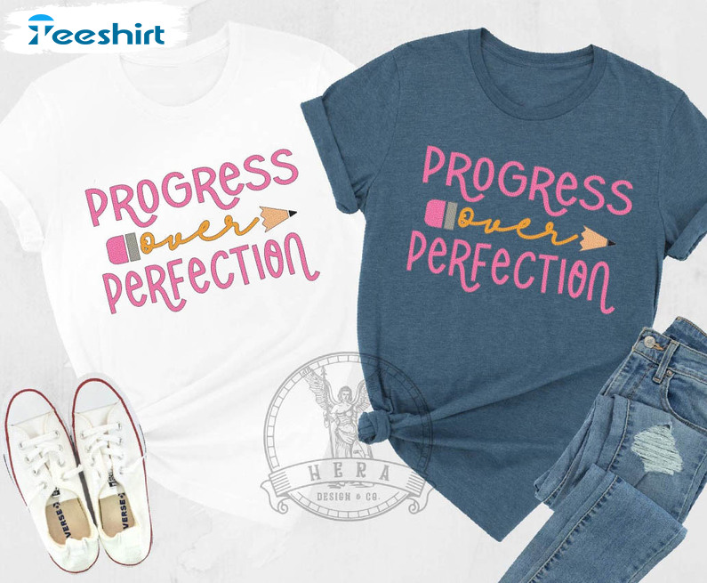 Progress Over Perfection Vintage Shirt, Teacher Life Long Sleeve Crewneck