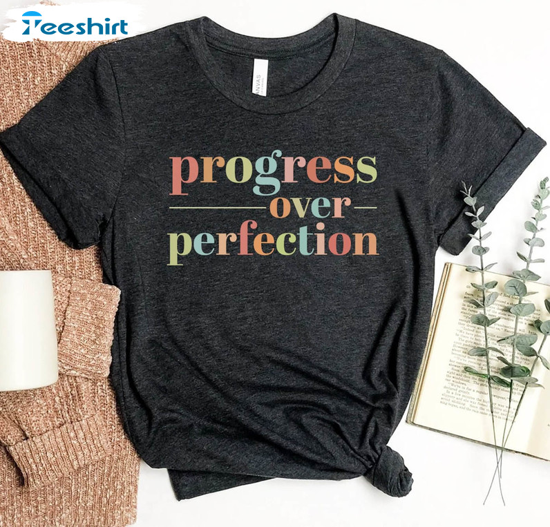 Progress Over Perfection Trendy Shirt, Vintage Happy First Day Of School Long Sleeve Sweatshirt