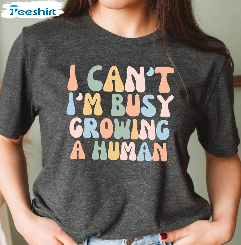 I Can't I'm Busy Growing A Human Shirt, Vintage Funny Pregnancy Short Sleeve Tee Tops