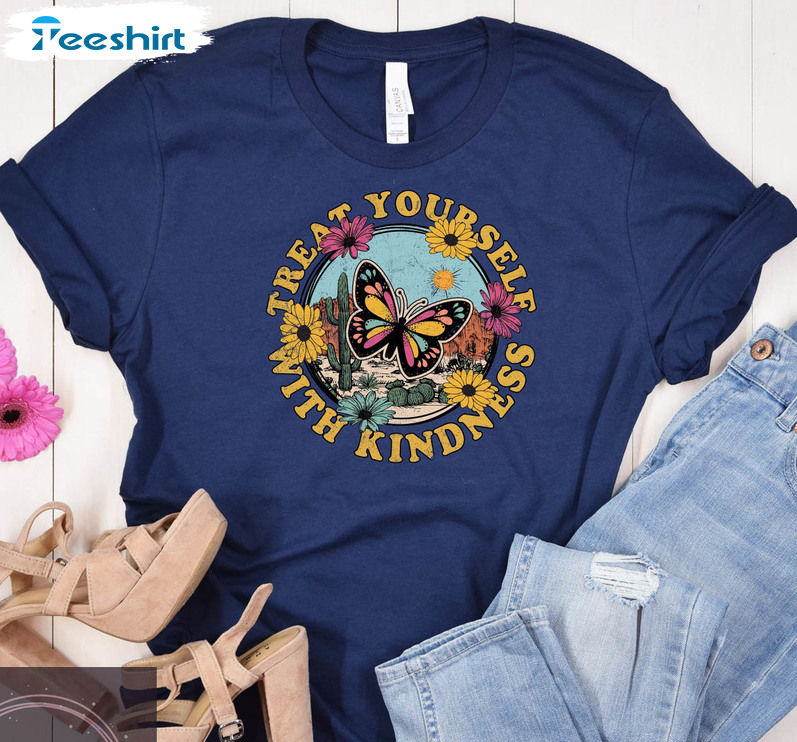 Treat Yourself With Kindness Shirt, Vintage Short Sleeve Unisex Hoodie