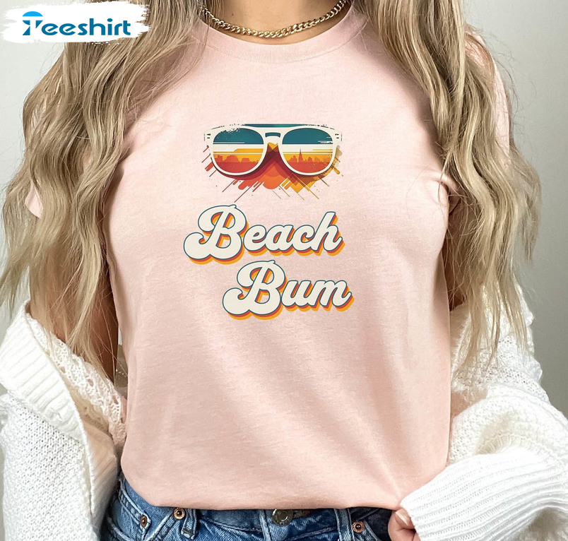 Beach Bum Retro Sunglasses Shirt, Trendy Summer Crewneck Unisex T-shirt