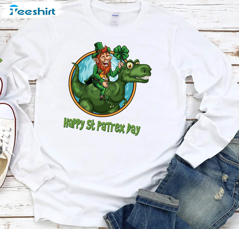 St Patricks Day Leprechaun Riding Dinosaur Shirt, Trendy Unisex Hoodie Crewneck