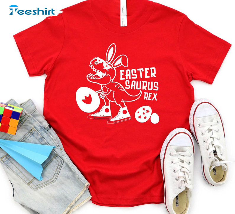 Easter Saurus Rex Trendy Shirt, Easter Day Christian Short Sleeve Tee Tops