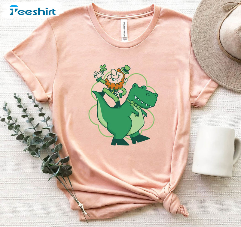 Leprechaun Riding T Rex Shirt , Lucky Saurus Crewneck Unisex T-shirt