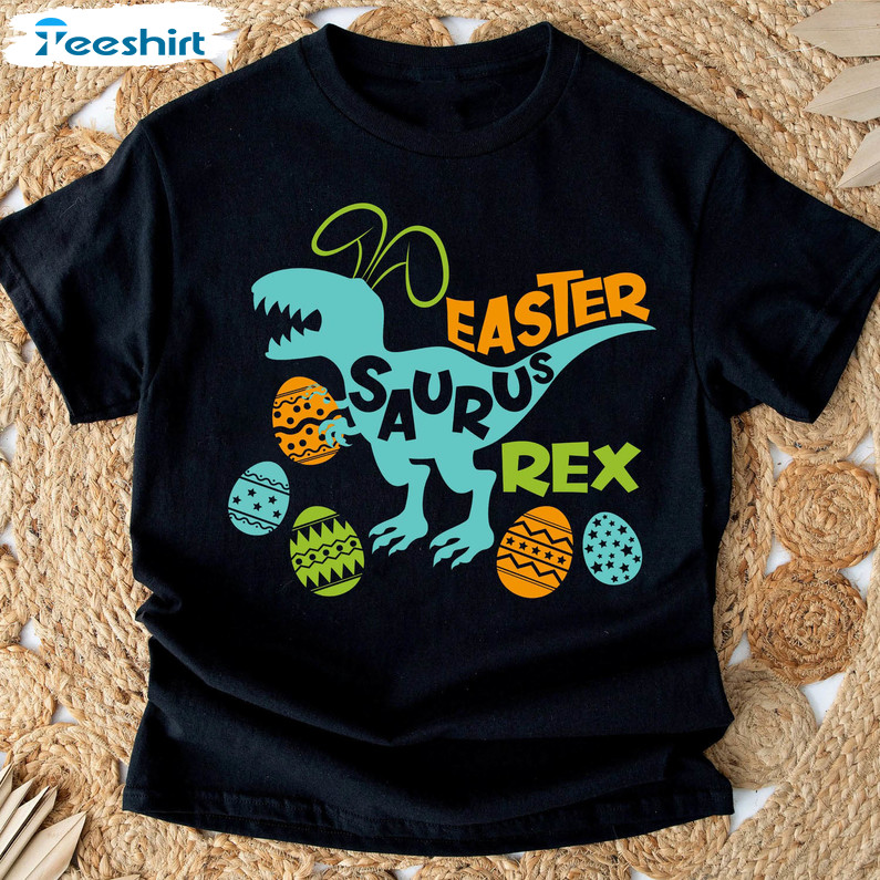 Easter Saurus Rex Funny Shirt, Easter Eggs Short Sleeve Unisex T-shirt