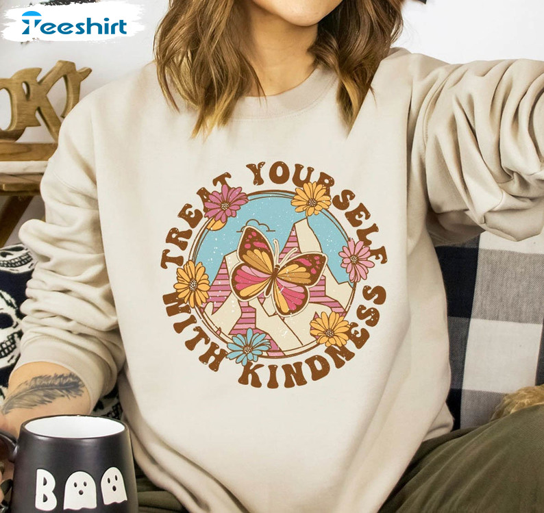 Treat Yourself With Kindness Shirt, Vintage Butterfly Unisex T-shirt Short Sleeve