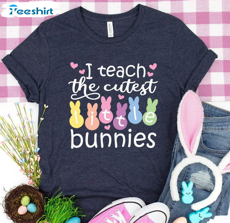 I Teach The Cutest Bunnies Shirt , Teacher Cute Easter Long Sleeve Sweatshirt