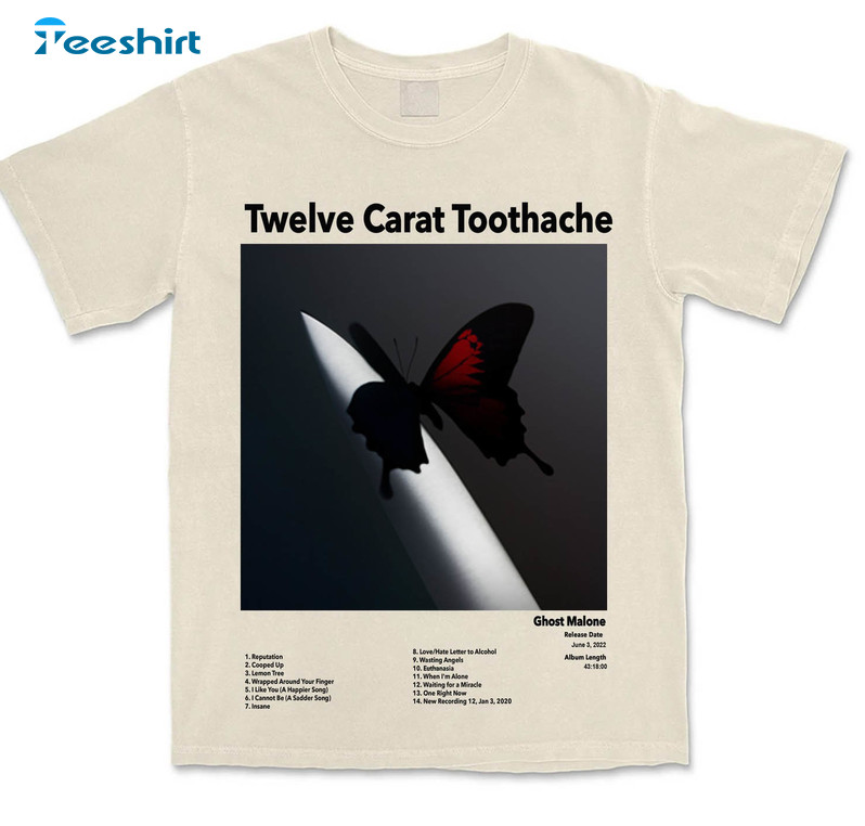 Twelve Carat Toothache Retro Shirt, Post Malone Album Crewneck Short Sleeve