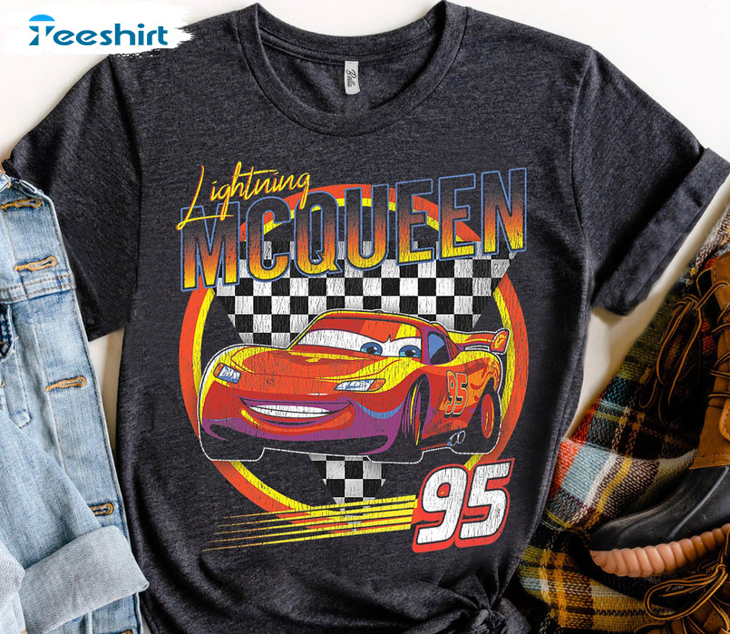 Disney Pixar Cars Shirt, Trendy Lightning Mcqueen Vintage Long Sleeve Crewneck