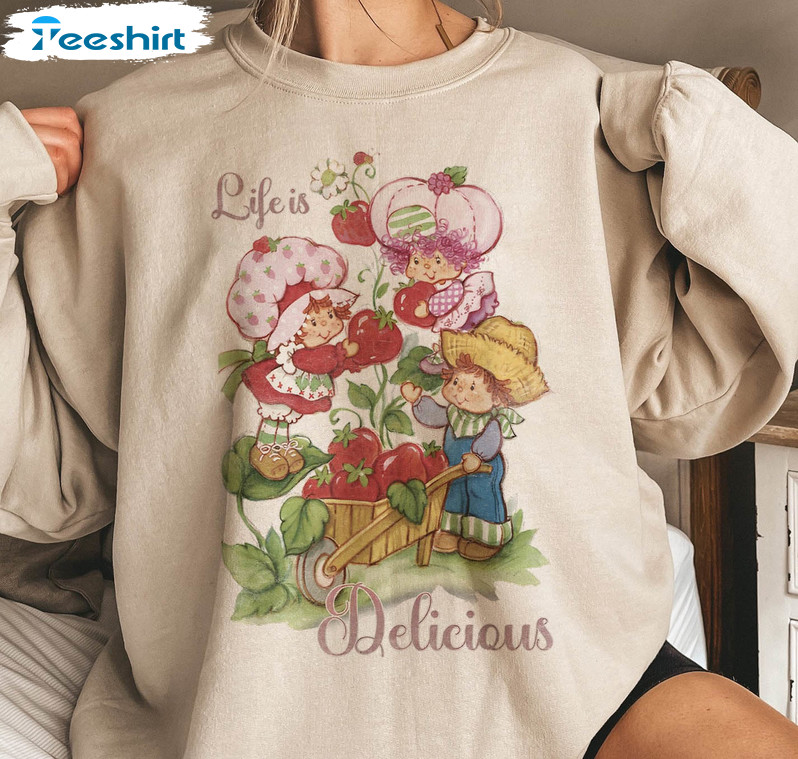 Life Is Delicious Shirt, Cartoon Characters Short Sleeve Sweatshirt