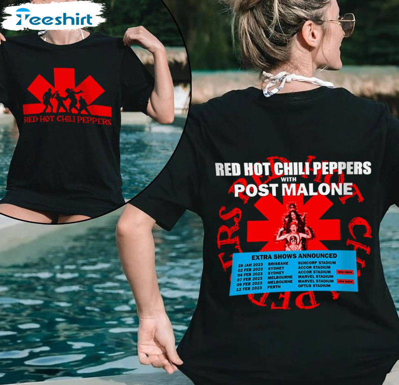 Red Hot Chili Peppers With Post Malone Shirt, Trendy Australia Tour 2023 Short Sleeve Crewneck