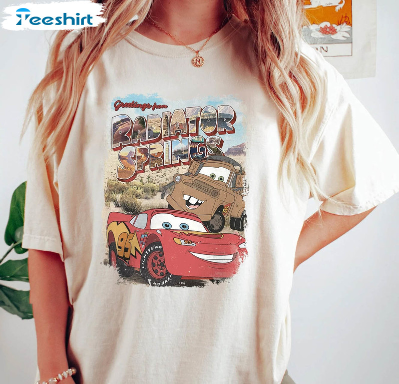 Retro Lightning Mcqueen Funny Shirt, Disney Cars Short Sleeve Crewneck