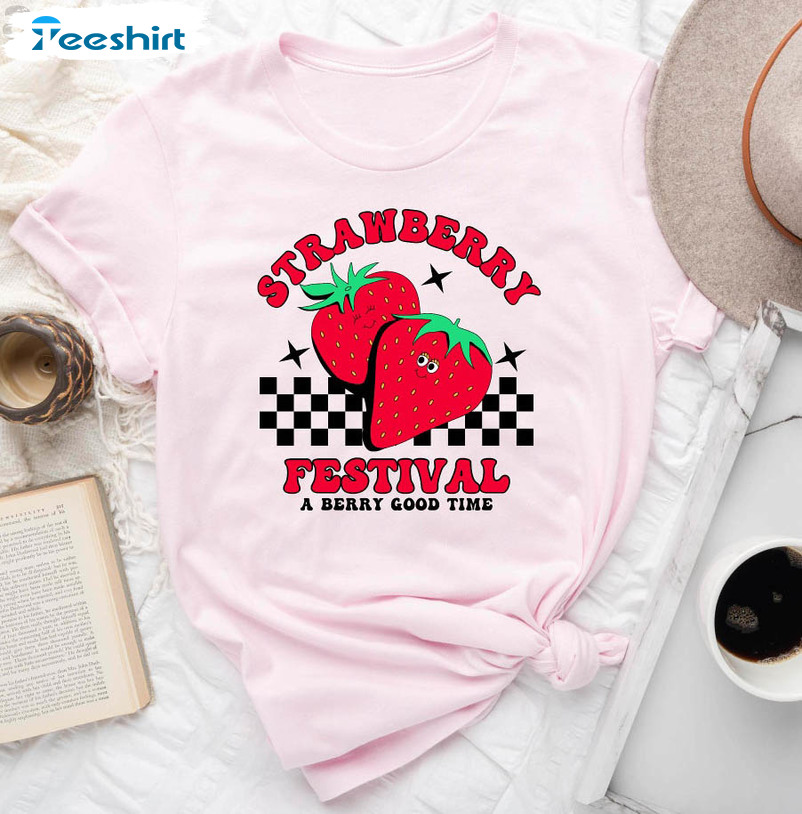 Strawberry Festival Shirt, Cute Strawberry Crewneck Tee Tops