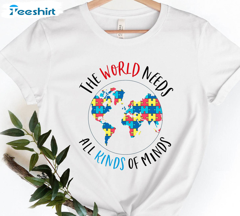 The World Needs All Kinds Of Minds Vintage Shirt, Autism Awareness Puzzle Piece Short Sleeve Unisex T-shirt