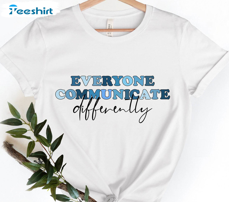 Vintage Everyone Communicate Differently Shirt, Autism Support Long Sleeve Unisex Hoodie