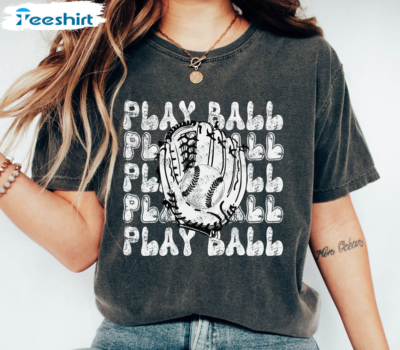 Play Ball Baseball Trendy Shirt, Baseball Mom Short Sleeve Tee Tops