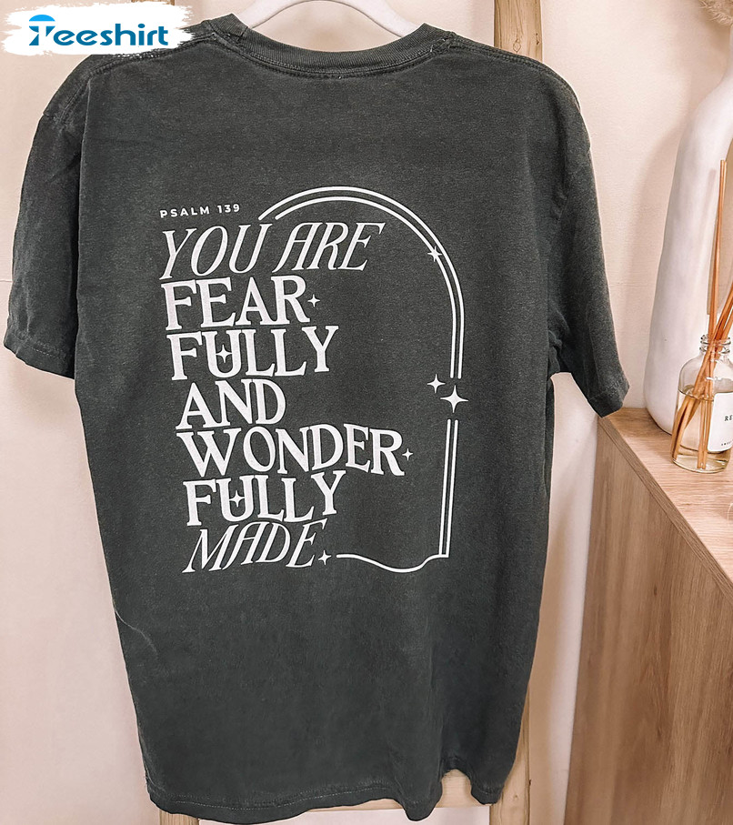 Fear Fully And Wonder Fully Made Shirt, Trendy Christian Tee Tops Short Sleeve