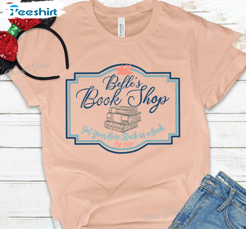 Disney Belle's Book Shop Shirt, Beauty And The Beast Short Sleeve Crewneck