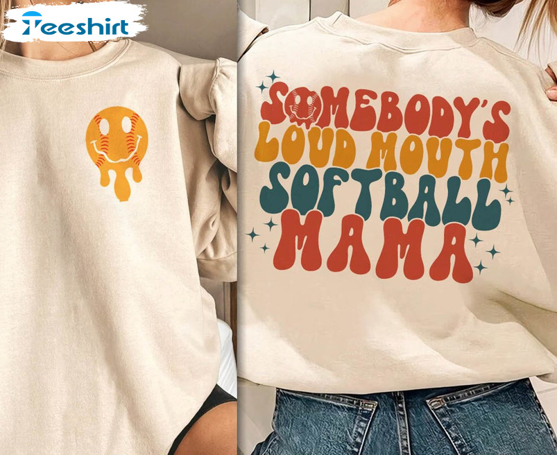 Vintage Somebody's Loud Mouth Softball Mama Shirt, Mother's Day Tee Tops Long Sleeve