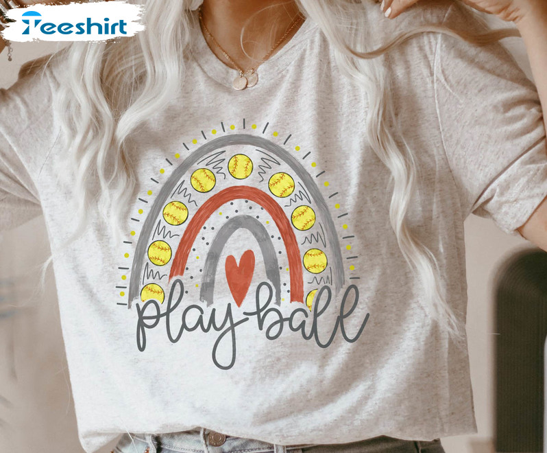 Play Ball Baseball Shirt, Vintage Rainbow Tee Tops Short Sleeve