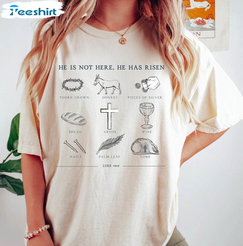 He Is Not Here He Has Risen Trendy Shirt, Christian Jesus Easter Sweater Long Sleeve