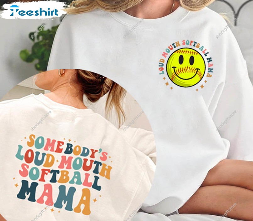 Somebody's Loud Mouth Softball Mama Shirt, Trendy Softball Mom Long Sleeve Tee Tops