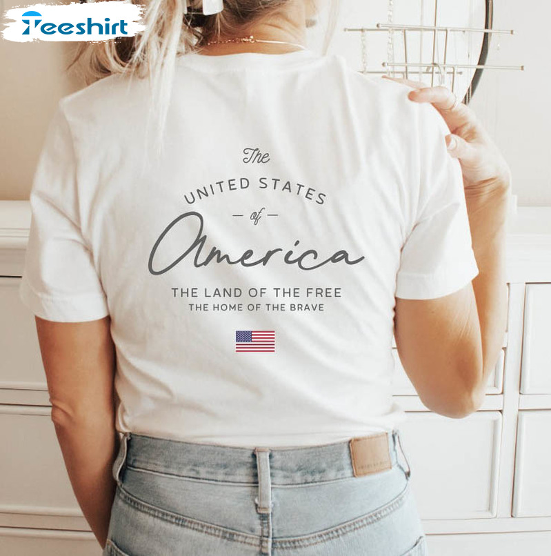 United States Of America Shirt, Land Of The Free Home Of The Brave Patriotic Unisex Hoodie Long Sleeve