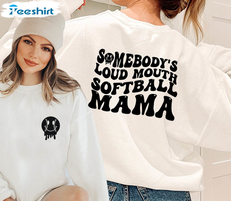 Somebody's Loud Mouth Softball Mama Shirt, Trendy Softball Mom Long Sleeve Tee Tops