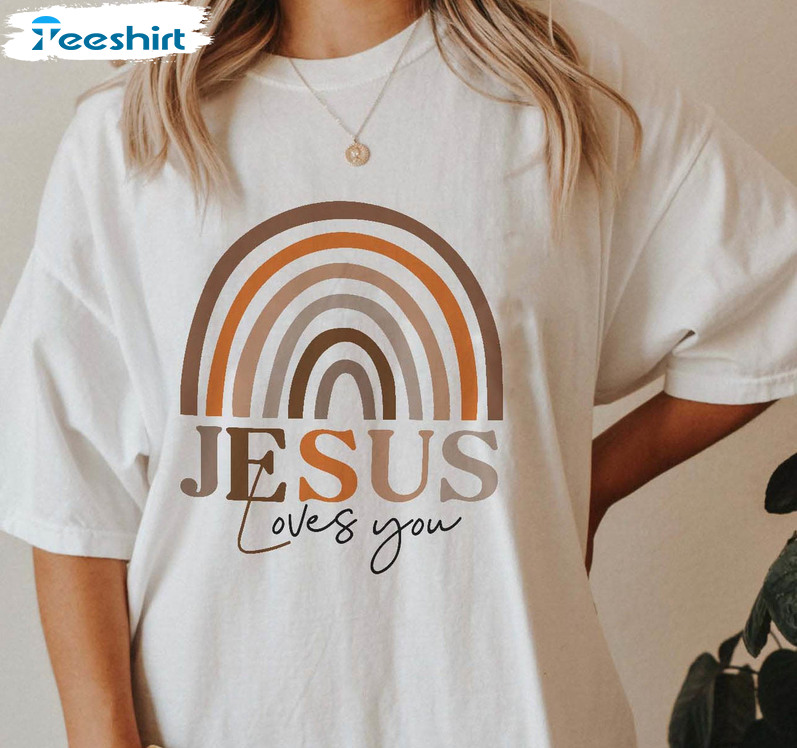 Jesus Loves You Bible Verse Shirt, Love Like Jesus Rainbow Unisex Hoodie Short Sleeve